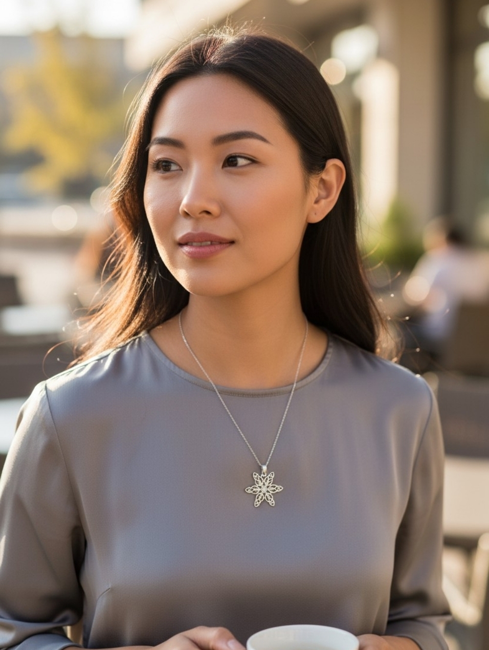 Silver Snowflake Filigree Pendant Necklace - Women's Jewelry